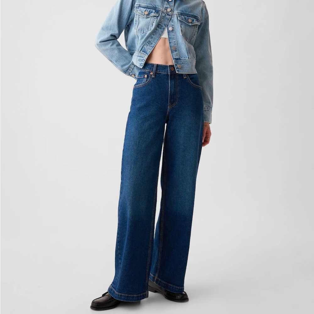Gap Size 6 R VGUC High Rise Stride Wide-Leg Jeans Dark wash.